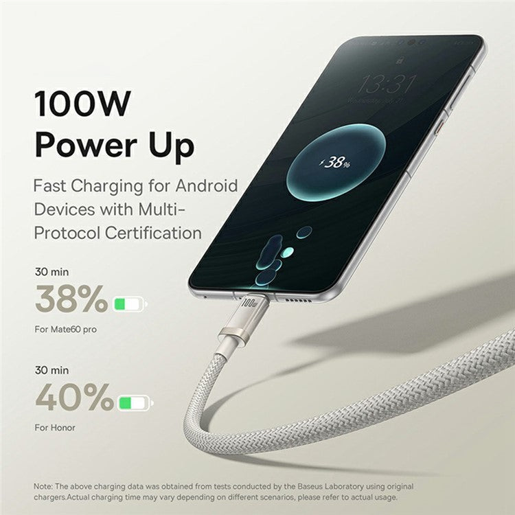 BASEUS 1m Titanium Alloy 100W Fast Charging Cable USB-A to USB-C Nylon Braided Wire