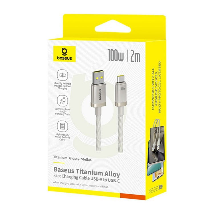 BASEUS 2m Titanium Alloy 100W Fast Charging Cable USB-A to USB-C Nylon Braided Wire
