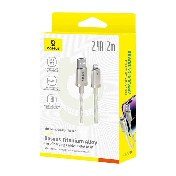 BASEUS 2m Titanium Alloy 2.4A Fast Charging Cable USB-A to iP Nylon Braided Wire