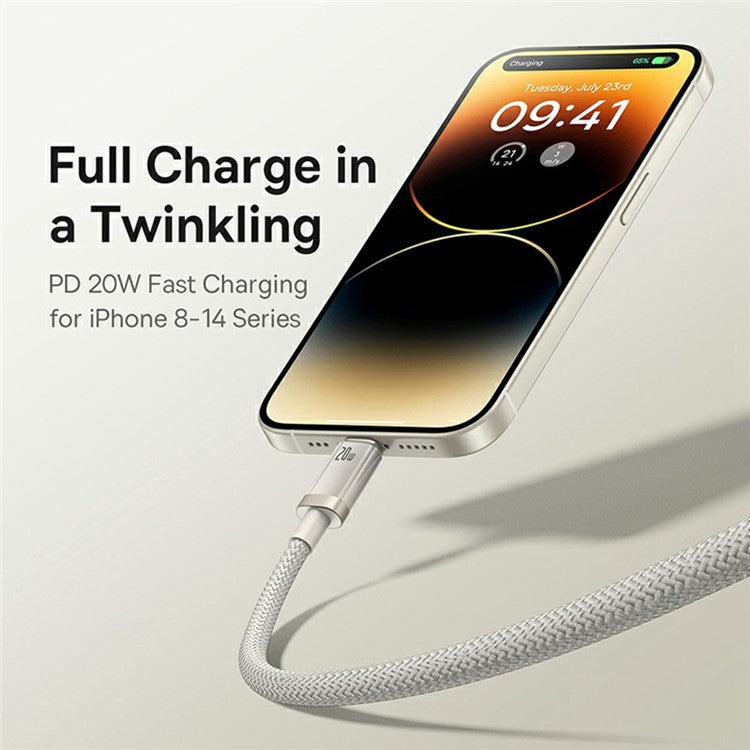 BASEUS 1m Titanium Alloy 20W Fast Charging USB-C to iP Data Cable Nylon Braided Wire