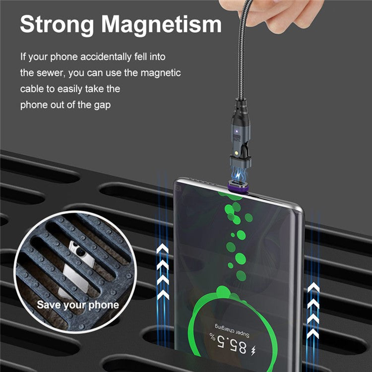 USLION US0203 1.8m Type-C to iP / Type-C / Micro Rotatable Connector Magnetic Charging Cable 240W Data Cable