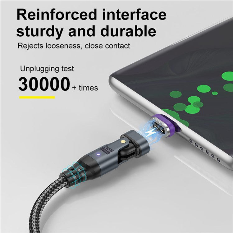 USLION US0203 1.8m Type-C to iP / Type-C / Micro Rotatable Connector Magnetic Charging Cable 240W Data Cable