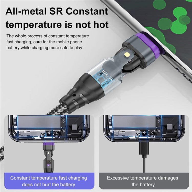 USLION US0203 1m Type-C to iP / Type-C / Micro Rotatable Connector Magnetic Charging Cable 240W Data Cable