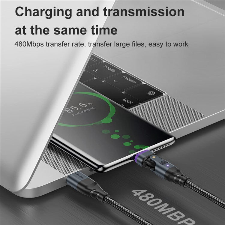 USLION US0203 1m Type-C to iP / Type-C / Micro Rotatable Connector Magnetic Charging Cable 240W Data Cable