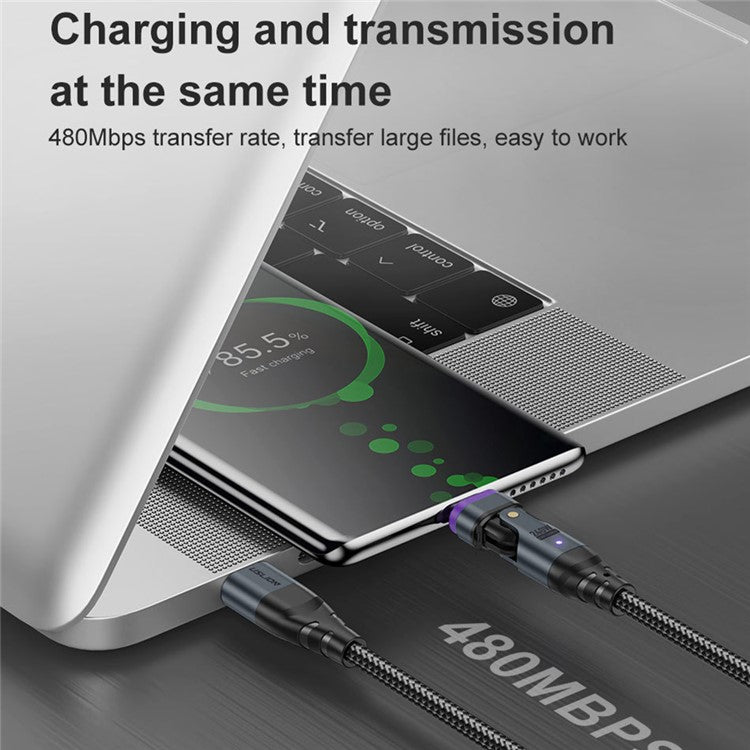 USLION US0203 1m 180-Degree Rotatable Connector 240W Data Cable Magnetic Charging Cable - USB-C To iP