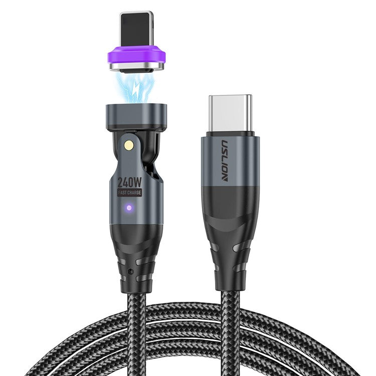 USLION US0203 1.8m 180-Degree Rotatable Connector 240W Data Cable Magnetic Charging Cable - USB-C To iP