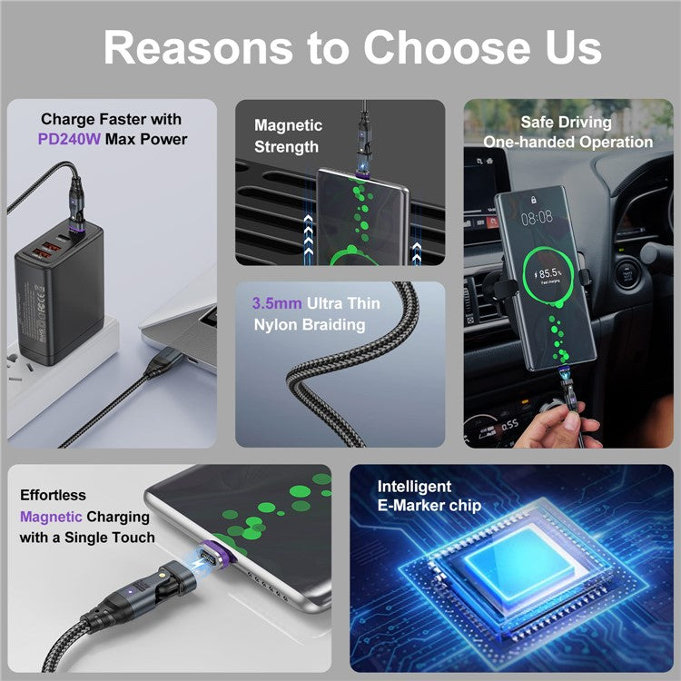 USLION US0204 1.8m USB / Type-C 2 to 1 Data Cable 180-Degree Rotation 240W Magnetic Charging Cable - Micro