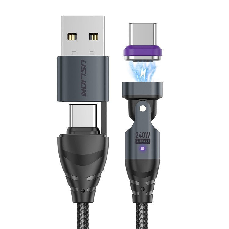 USLION US0204 1m USB / Type-C 2 to 1 Data Cable 180-Degree Rotation 240W Magnetic Charging Cable - Type-C
