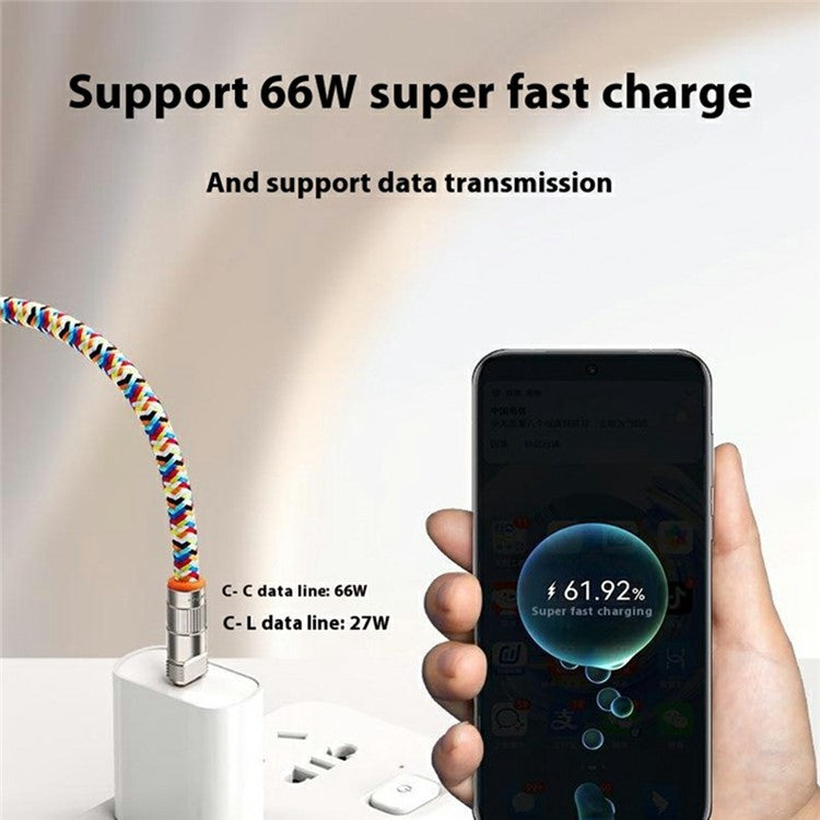 90cm 2-in-1 PD 66W Type-C Charging Cable Cell Phone Neck Lanyard Data Cable with Zinc Alloy Buckle, Tether Tab - Sapphire