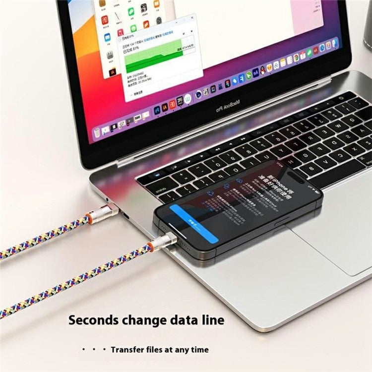 120cm 2-in-1 PD 66W Type-C Charging Cable Cell Phone Crossbody Lanyard Data Cable with Zinc Alloy Buckle, Tether Tab - Sapphire