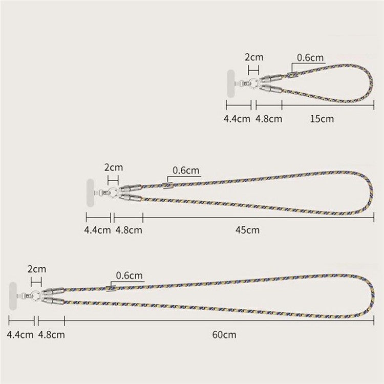 120cm 2-in-1 PD 66W Type-C Charging Cable Cell Phone Crossbody Lanyard Data Cable with Zinc Alloy Buckle, Tether Tab - Sapphire