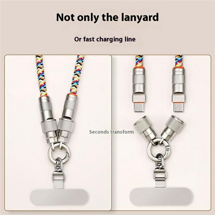 120cm 2-in-1 PD 66W Type-C Charging Cable Cell Phone Crossbody Lanyard Data Cable with Zinc Alloy Buckle, Tether Tab - Black