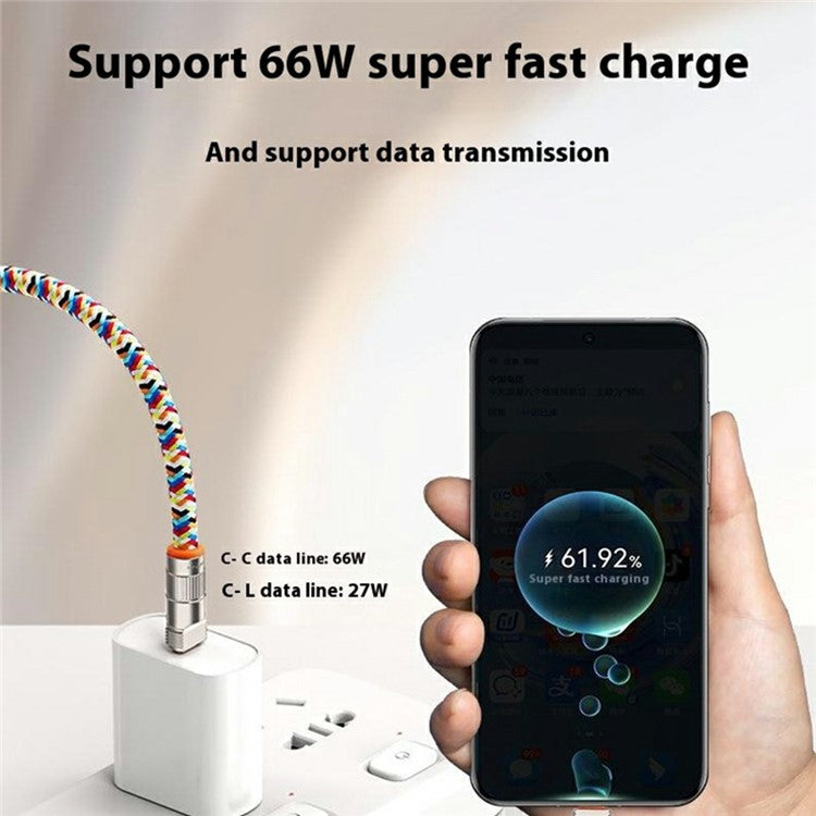 120cm 2-in-1 PD 66W Type-C Charging Cable Cell Phone Crossbody Lanyard Data Cable with Zinc Alloy Buckle, Tether Tab - Black