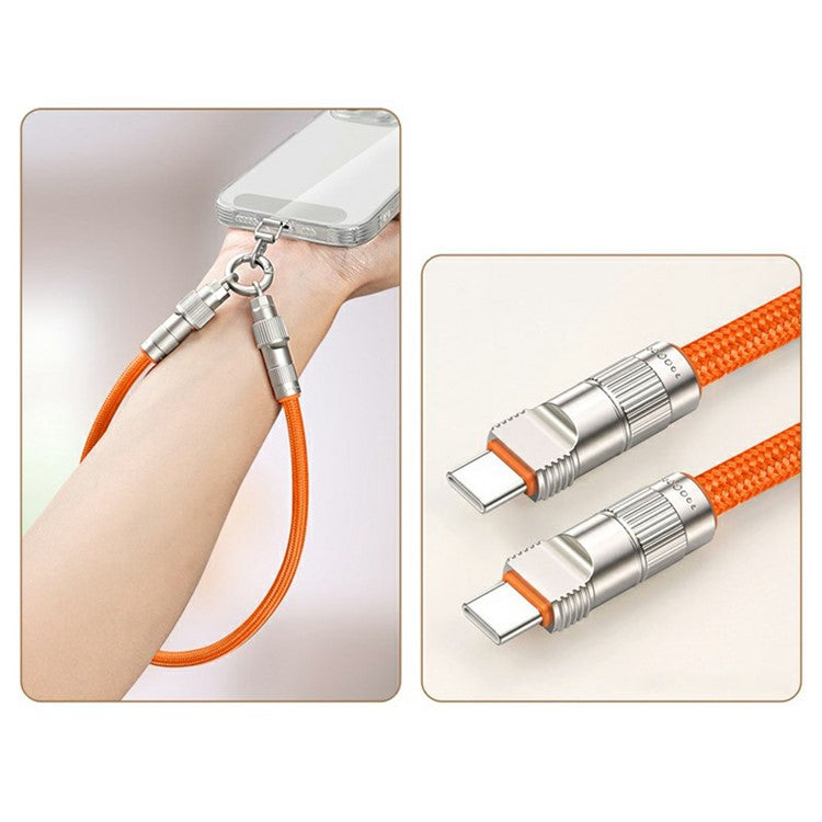 30cm 2-in-1 PD 66W Type-C Charging Cable Cell Phone Wrist Strap Data Cable with Zinc Alloy Buckle, Tether Tab - Orange