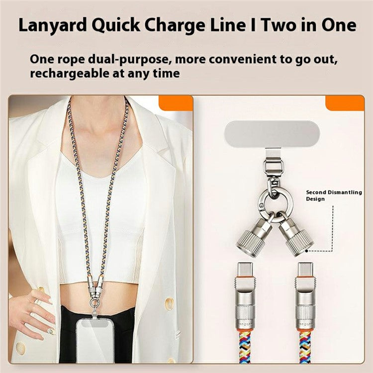 30cm 2-in-1 PD 66W Type-C Charging Cable Cell Phone Wrist Strap Data Cable with Zinc Alloy Buckle, Tether Tab - Dark Purple