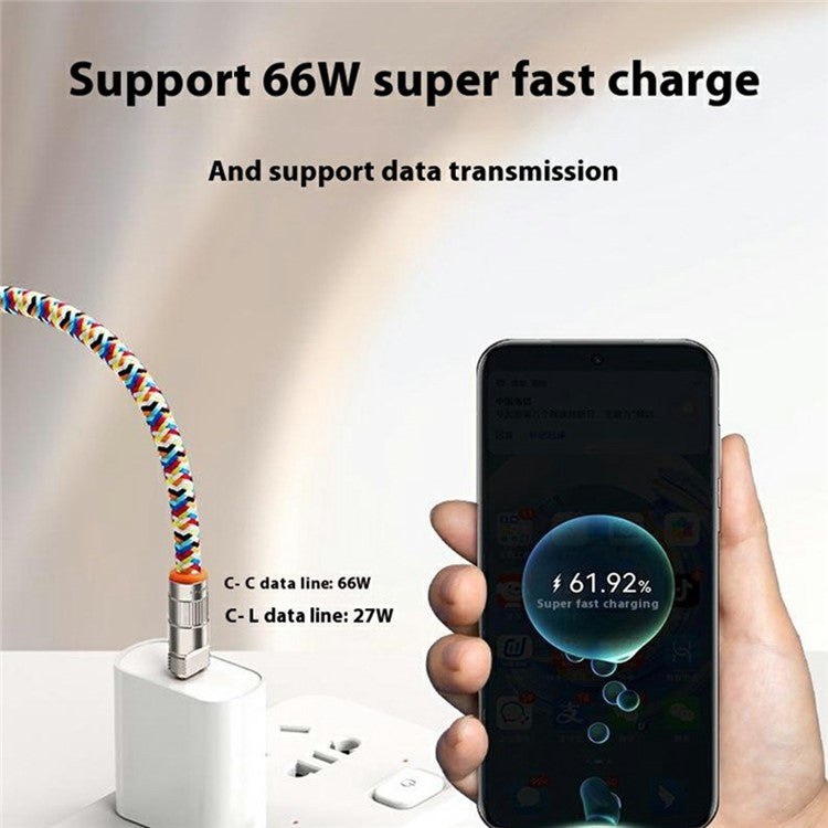 30cm 2-in-1 PD 66W Type-C Charging Cable Cell Phone Wrist Strap Data Cable with Zinc Alloy Buckle, Tether Tab - Sapphire