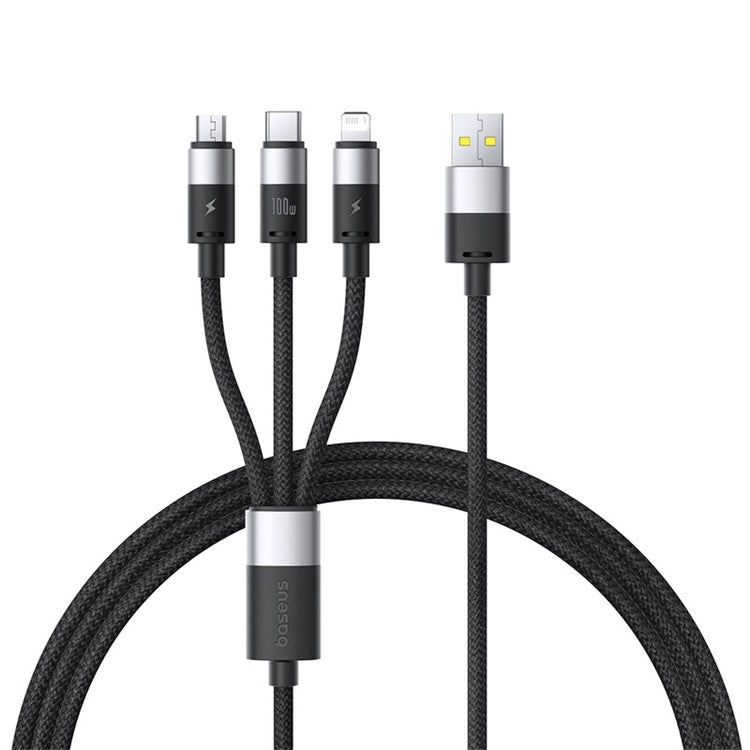 BASEUS Starspeed One-For-Three Fast Charging Cable USB-A to Type-C+Lightning+Micro Compatible with 100W / 18W - Black
