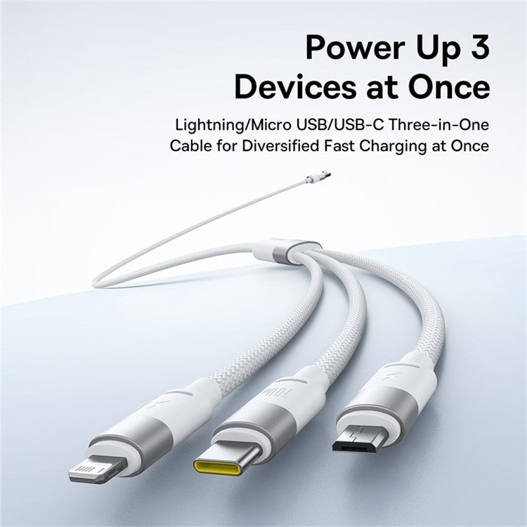 BASEUS StarSpeed One-for-Three Fast Charging Cable USB-A to Type-C+Lightning+Micro Compatible with 100W / 18W - White