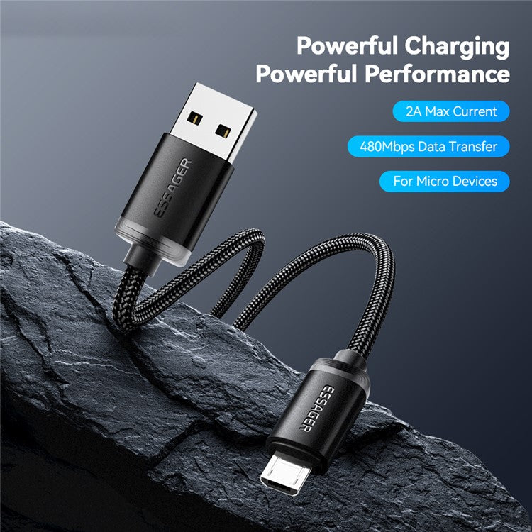 ESSAGER ES-X60 2m USB to Micro Phone Charging Cable Braided Data Cable