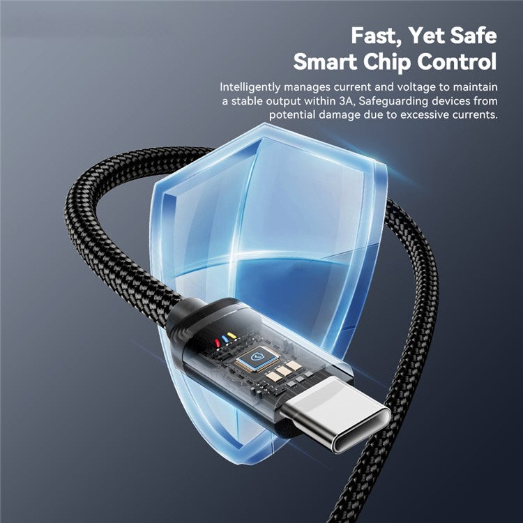 ESSAGER ES-X60 3m USB to Type-C Phone Charging Cable 3A Braided Data Cable