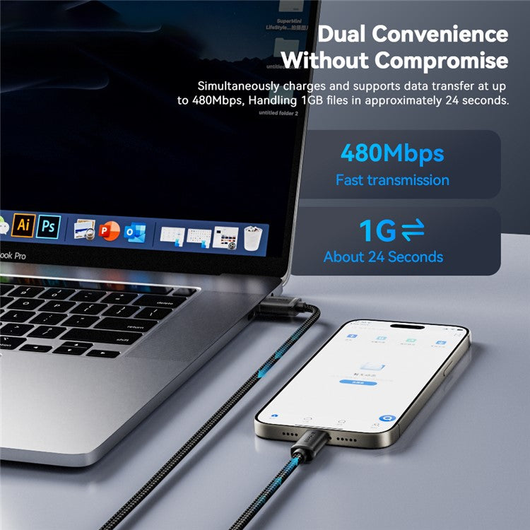 ESSAGER ES-X60 1m USB to Type-C Phone Charging Cable 3A Braided Data Cable