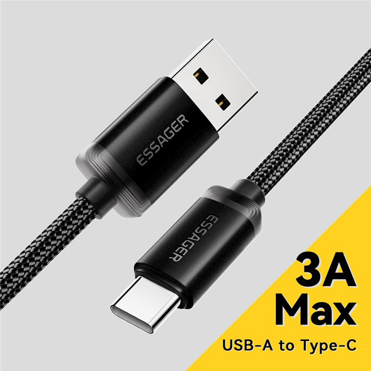 ESSAGER ES-X60 1m USB to Type-C Phone Charging Cable 3A Braided Data Cable