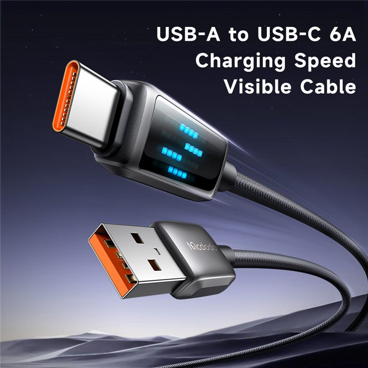 MCDODO CA-2350 1.2m USB-A to Type-C 6A Fast Charging Data Cable Charging Speed Visible