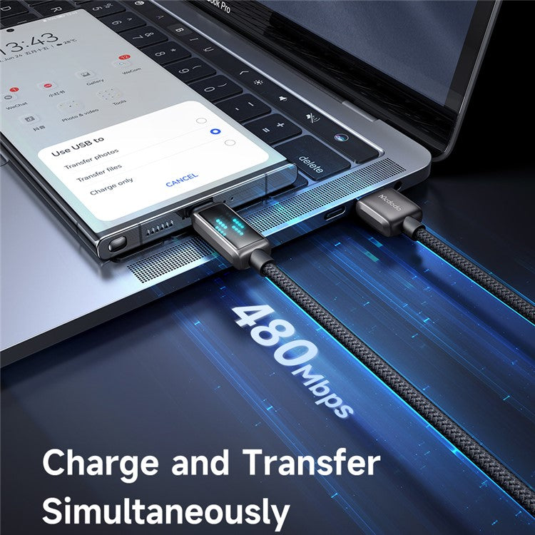 MCDODO CA-2350 1.2m USB-A to Type-C 6A Fast Charging Data Cable Charging Speed Visible