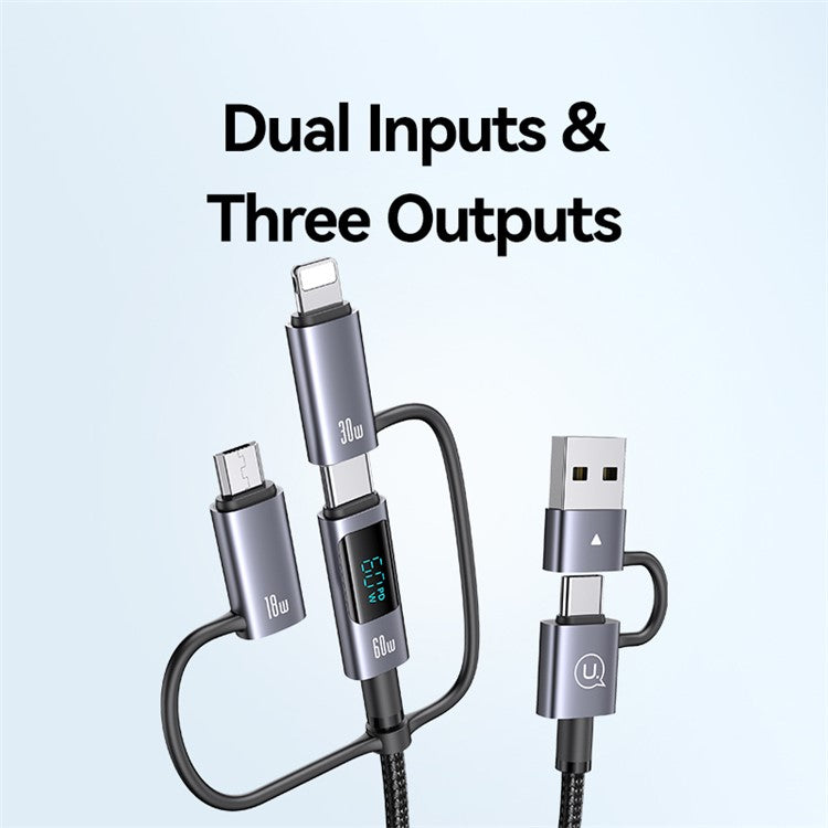 USAMS SJ713 1.2m 60W 6-in-1 Fast Charging Cable LED Display PVC Data Cord