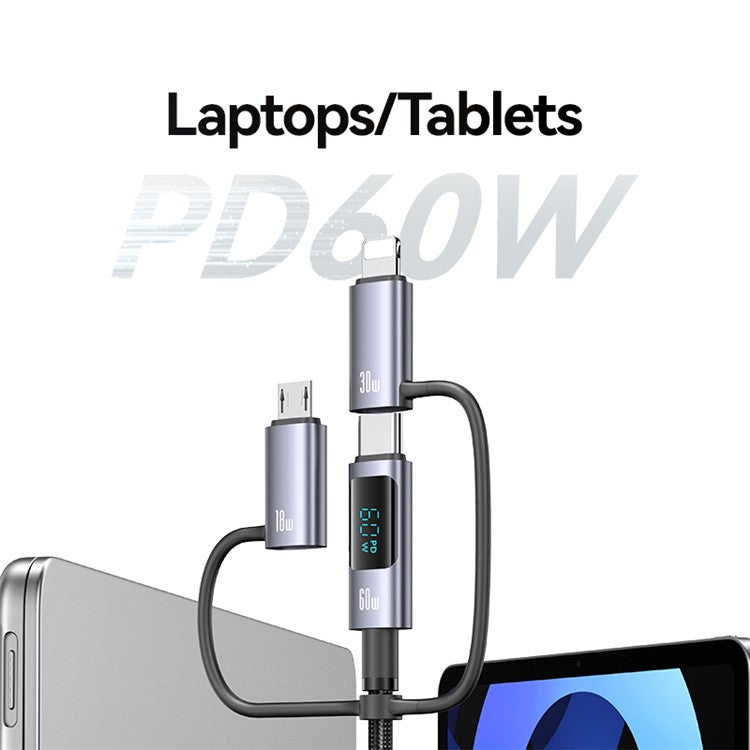 USAMS SJ713 1.2m 60W 6-in-1 Fast Charging Cable LED Display PVC Data Cord