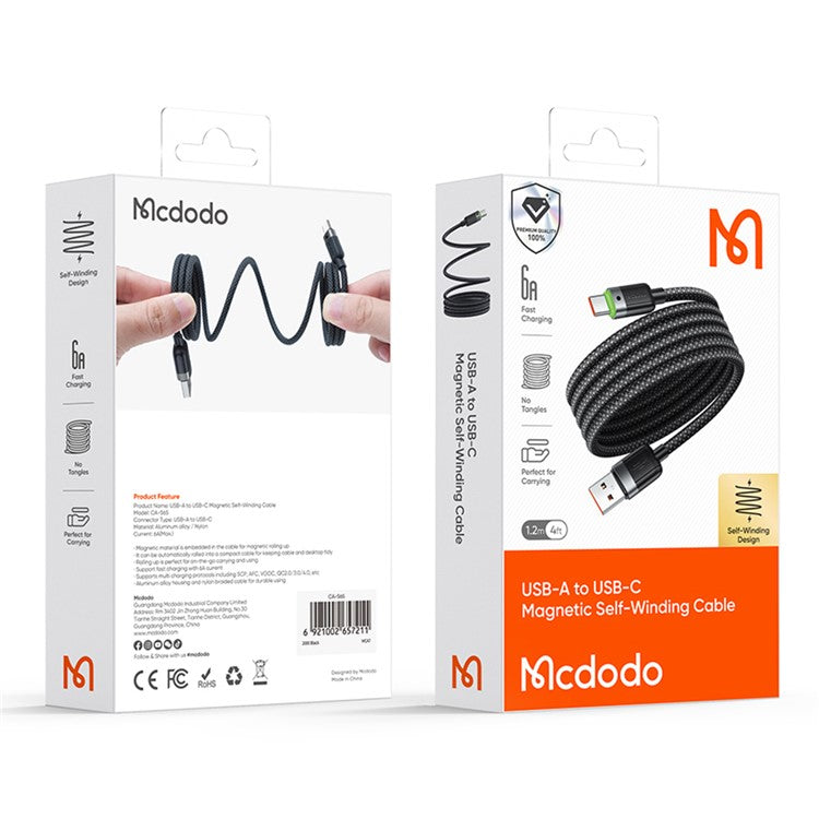 MCDODO CA-5650 1.2m USB-A to USB-C 6A Fast Charging Cable Magnetic Data Cord