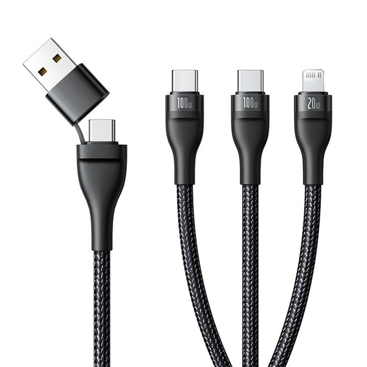 BASEUS Flash Series 3 Two-For-Three Fast Charging Cable USB + Type-C to Type-C + Type-C + Lightning 100W 1.5m, Black