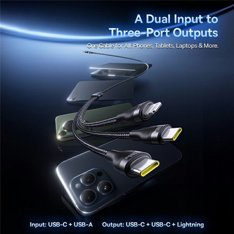 BASEUS Flash Series 3 Two-For-Three Fast Charging Cable USB + Type-C to Type-C + Type-C + Lightning 100W 1.5m, Black