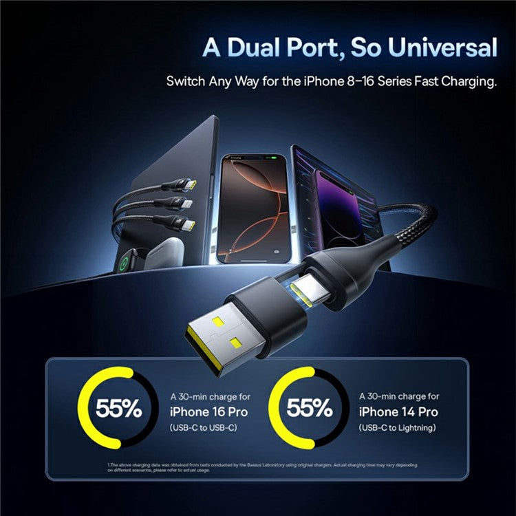 BASEUS Flash Series 3 Two-For-Three Fast Charging Cable USB + Type-C to Type-C + Type-C + Lightning 100W 1.5m, Black