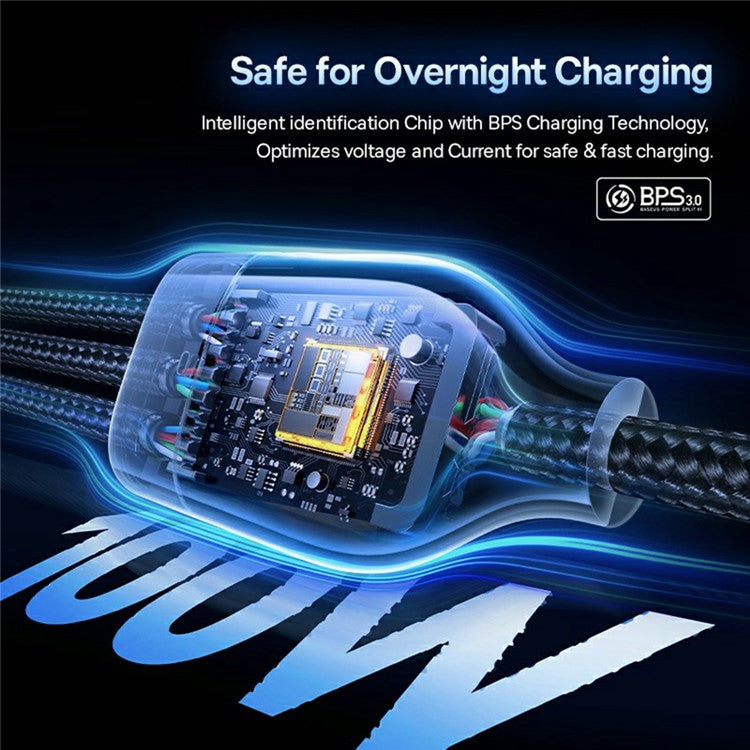 BASEUS Flash Series 3 Two-For-Three Fast Charging Cable USB + Type-C to Type-C + Type-C + Lightning 100W 1.5m, Black