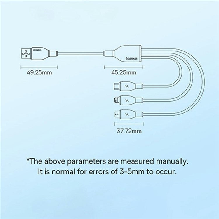 BASEUS Ultra-Fast One-for-Three Fast Charging Cable USB to Micro USB + Lightning + USB-C 3.5A 1.3m - White