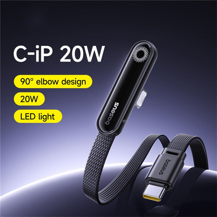 BASEUS MVP 3 1m PD 20W Fast Charging Type-C to iP 90 Degree Elbow Nylon Braided Data Cable - Black