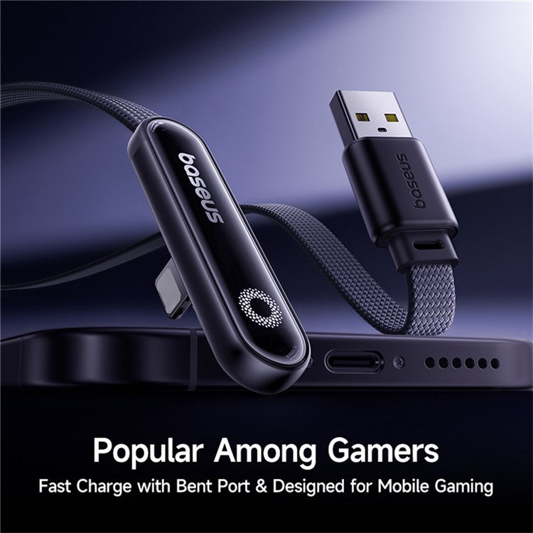 BASEUS MVP 3 2m 2.4A Fast Charging USB-A to Lightning 90 Degree Elbow Nylon Braided Data Cable - Black