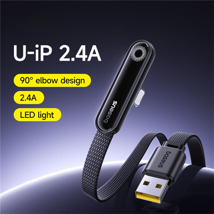 BASEUS MVP 3 1m 2.4A Fast Charging USB-A to Lightning 90 Degree Elbow Nylon Braided Data Cable - Black