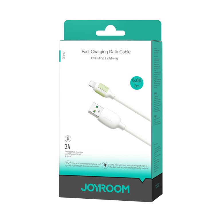 JOYROOM S-A53 2m USB-A to Lightning 3A Fast Charging Cable Liquid Silicone Fluorescent Data Cord