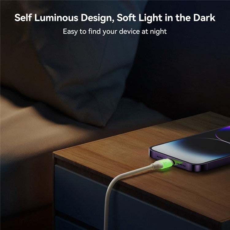 JOYROOM S-A53 1.2m USB-A to Lightning 3A Fast Charging Cable Liquid Silicone Fluorescent Data Cord