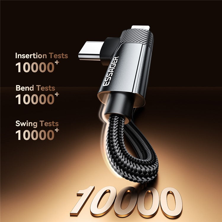 ESSAGER 2m USB-A to iP + Type-C 90 Degree Right Angle 3A Fast Charging Data Cable