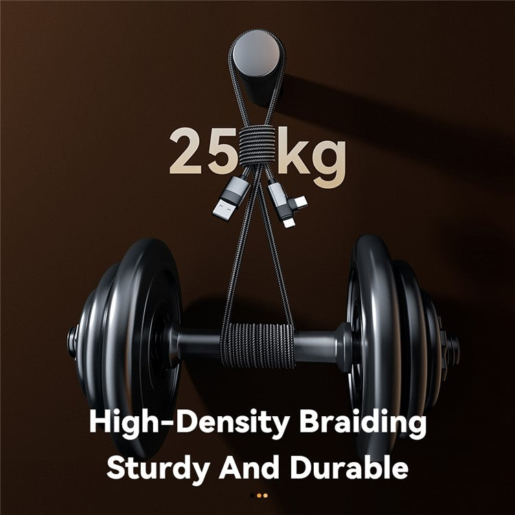 ESSAGER 2m USB-A to iP + Type-C 90 Degree Right Angle 3A Fast Charging Data Cable