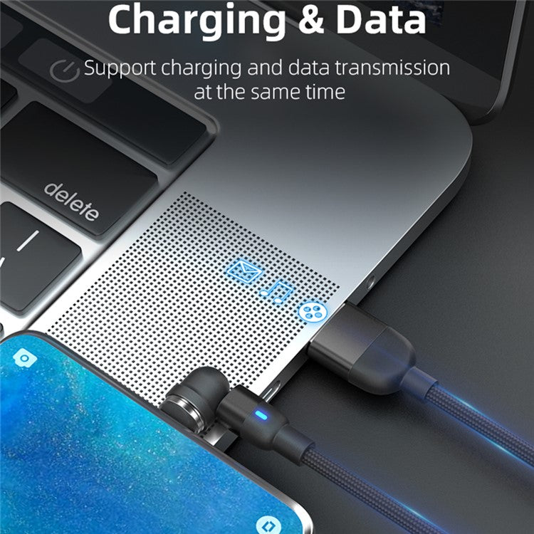 1m USB to 8Pin / Type-C / Micro Rotatable Connector 3A Magnetic Charging Data Cable - Black