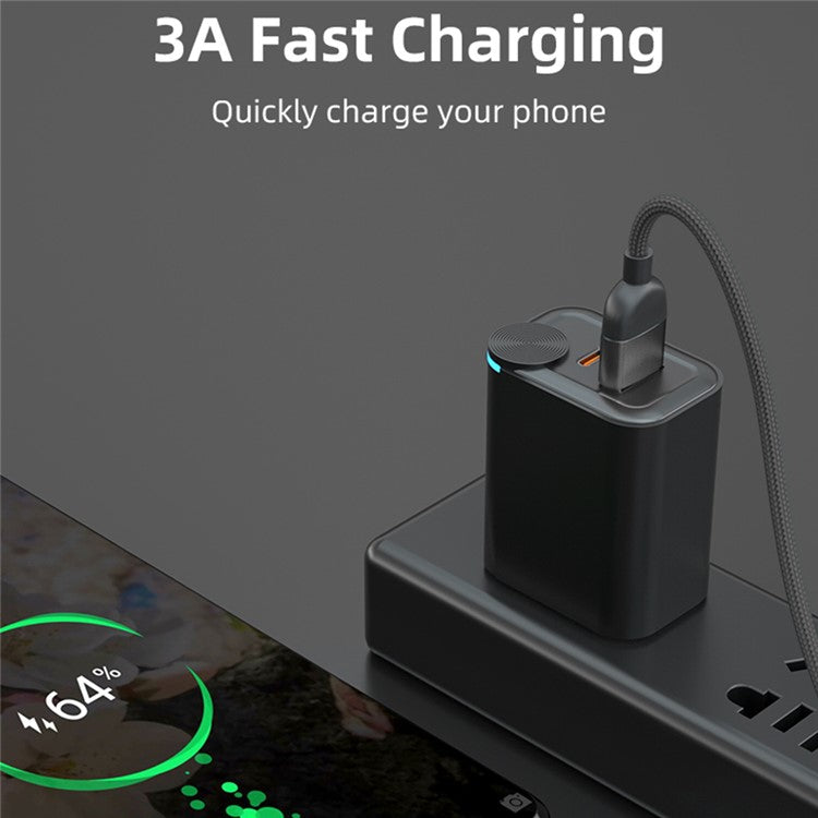 1m USB to 8Pin / Type-C / Micro Rotatable Connector 3A Magnetic Charging Data Cable - Black