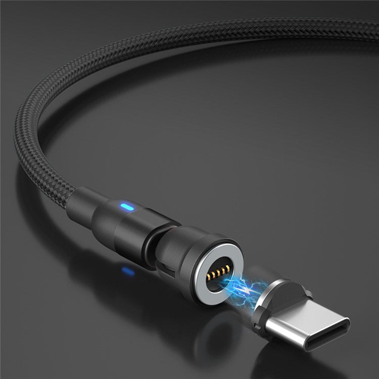 1m USB to 8Pin / Type-C / Micro Rotatable Connector 3A Magnetic Charging Data Cable - Black