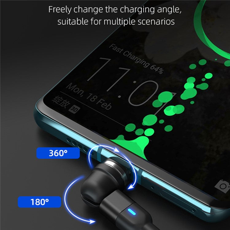 1m USB to 8Pin / Type-C / Micro Rotatable Connector 3A Magnetic Charging Data Cable - Black