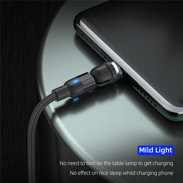 1m USB to 8Pin / Type-C / Micro Rotatable Connector 3A Magnetic Charging Data Cable - Black