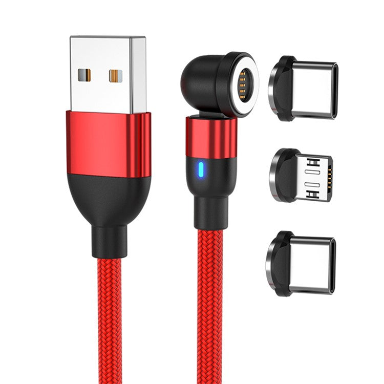 1m USB to 8Pin / Type-C / Micro Rotatable Connector 3A Magnetic Charging Data Cable - Red