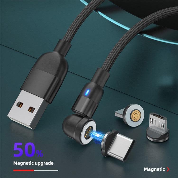 1m USB to 8Pin / Type-C / Micro Rotatable Connector 3A Magnetic Charging Data Cable - Red